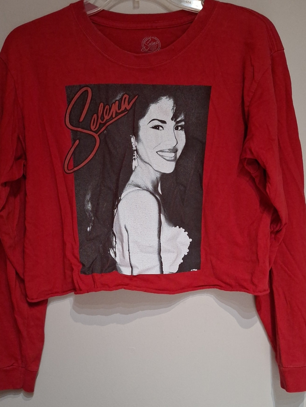 Selena Red Graphic Long Sleeve Crop Top